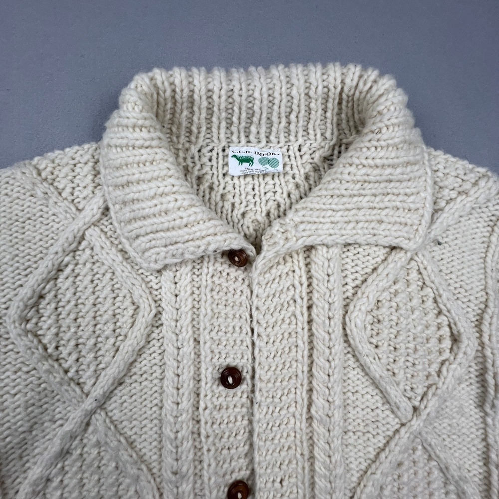 Vintage Hand‎ Knit Cardigan Sweater Mens L Cream Wool Cable Knit Ecuador C.C.H. - Picture 7 of 13